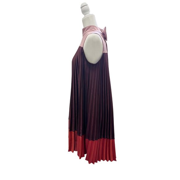 TED BAKER Trapeze Colorblock Dress Pleated Sleeveless SZ 2 Bow Pink Red Purple - Picture 6 of 13